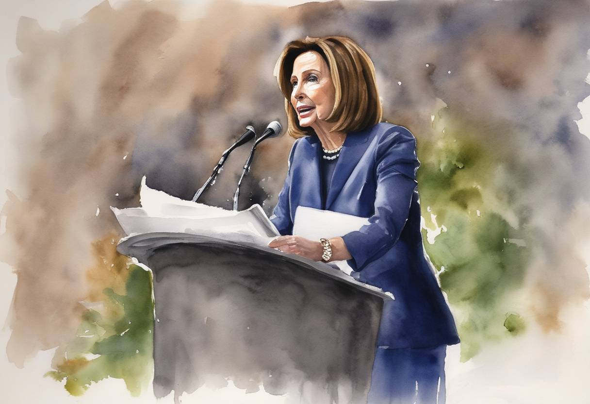 Watercolor painting based depiction of The United States midterm elections are held, resulting in the Democratic Party gaining control of both houses of Congress for the first time since 1994. Nancy Pelosi becomes the first female Speaker of the House following these elections. (2006)