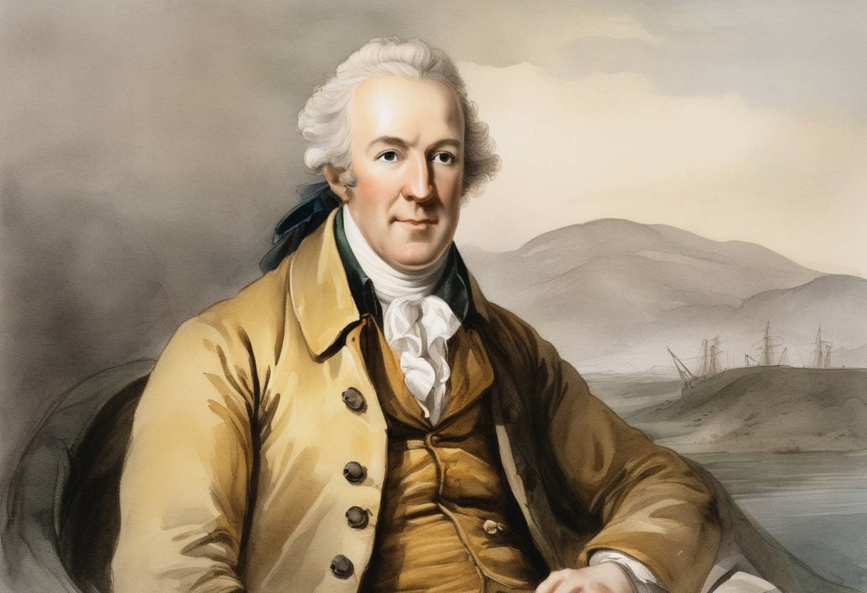 Watercolor painting based depiction of James Watt, the Scottish inventor known for improvements to the steam engine, was born. (1736)