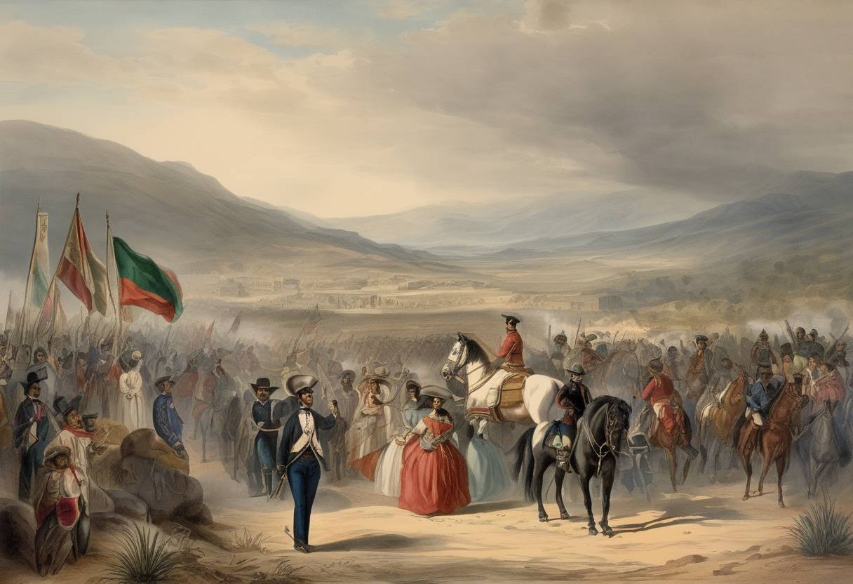 Watercolor painting based depiction of Treaty of Guadalupe Hidalgo was ratified by Mexico, marking the end of the Mexican-American War and ceding large territories to the United States. (1848)