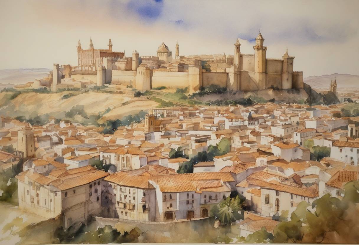 Watercolor painting based depiction of Alfonso VII of León and Castile captures the city of Almería from the Almoravids. (1134)