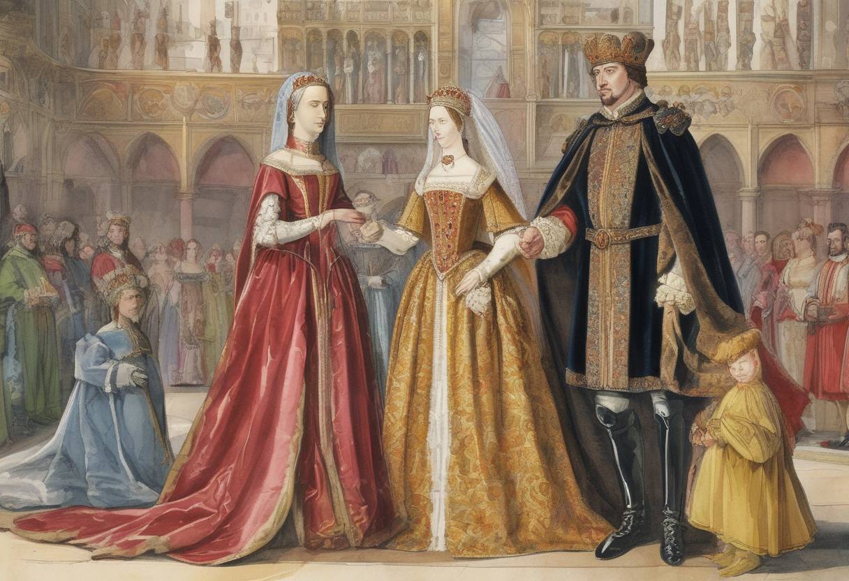 Watercolor painting based depiction of Ferdinand II of Aragon married Isabella I of Castile, a union that paved the way for the unification of Spain. (1469)