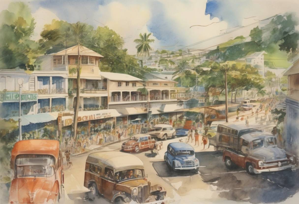 Watercolor painting based depiction of Barbados gained independence from the United Kingdom, becoming a sovereign nation within the Commonwealth. (1966)