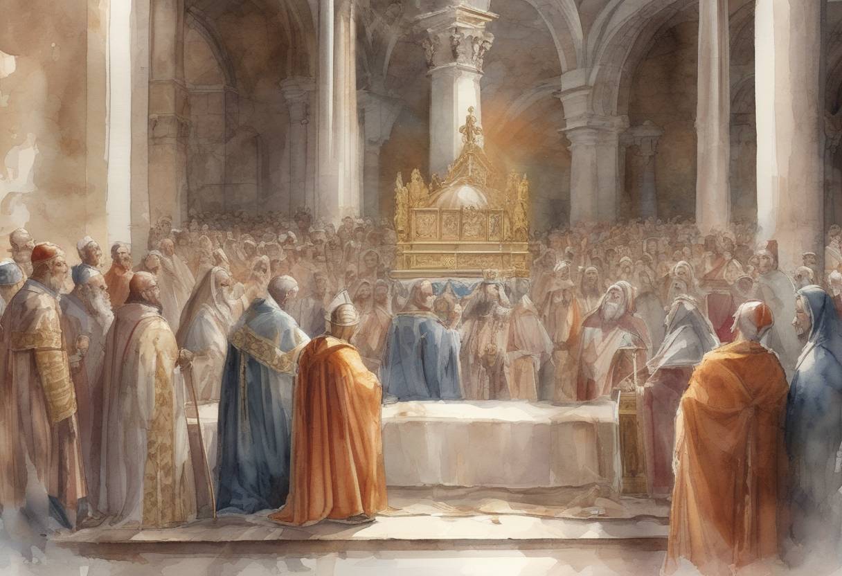 Watercolor painting based depiction of Pope Gregory I, also known as Gregory the Great, dies. He was instrumental in the early medieval church, known for his writings and the Gregorian Chant. (604)