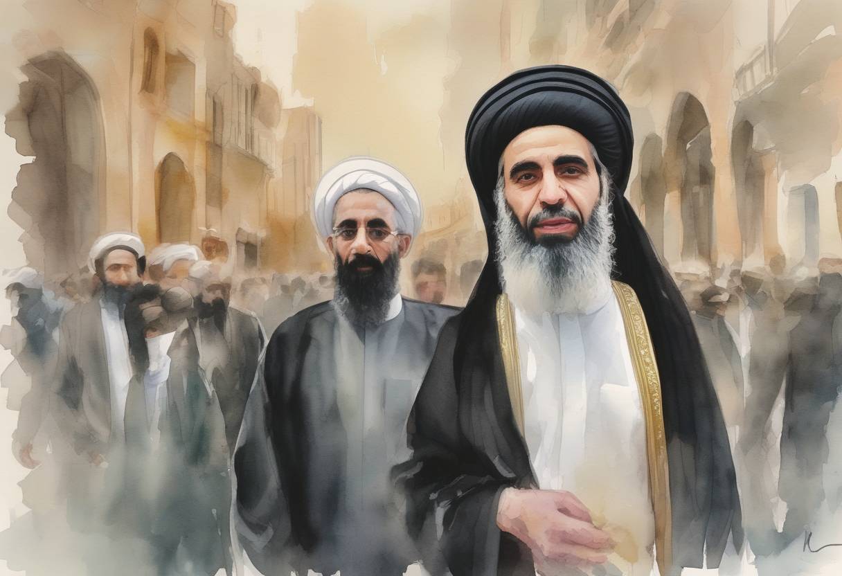 Watercolor painting based depiction of Saudi Arabia severs diplomatic ties with Iran following the execution of Shia cleric Sheikh Nimr al-Nimr, which led to protests and the storming of the Saudi embassy in Tehran. (2016)