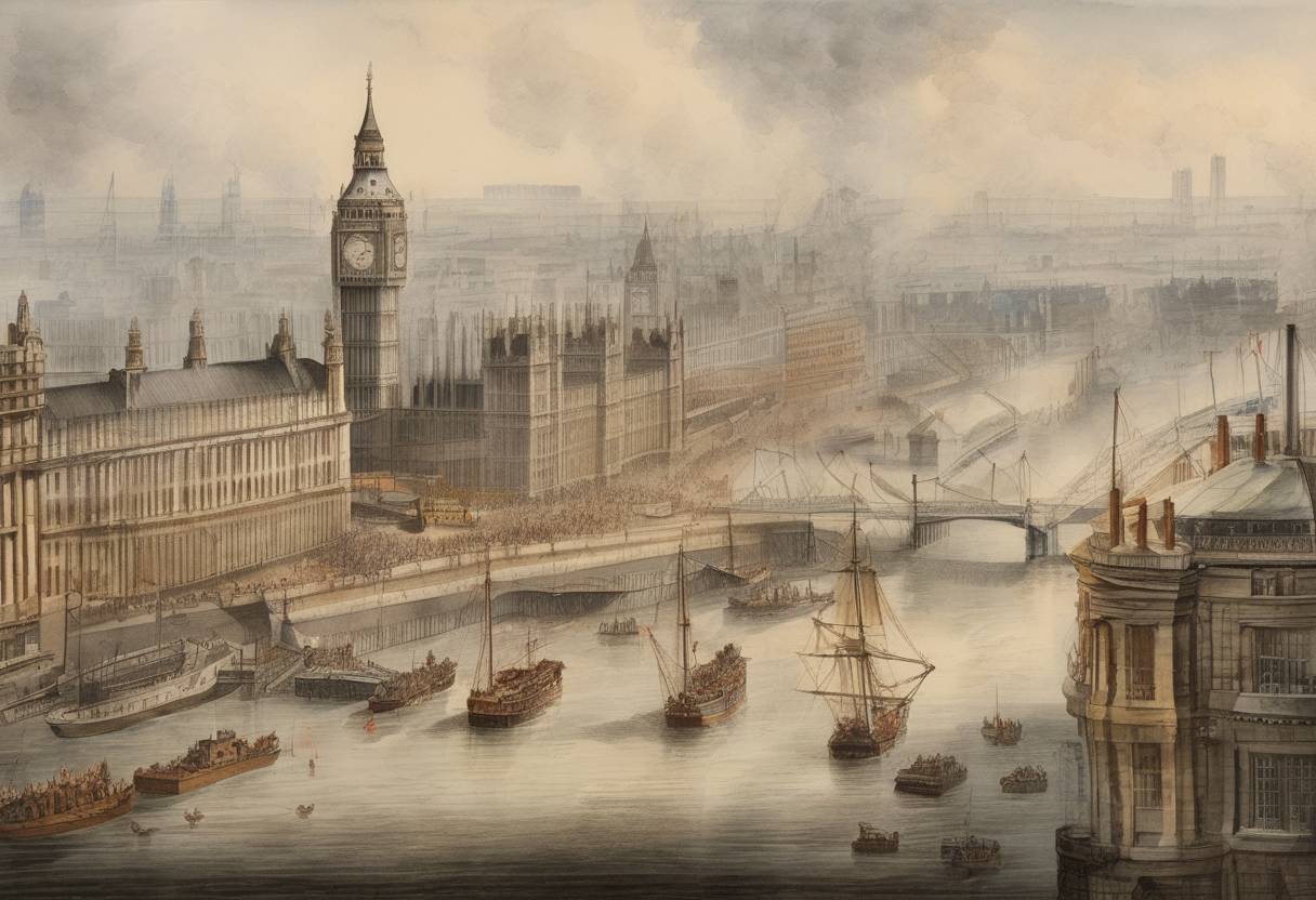 Watercolor painting based depiction of The Times in London is printed by automatic, steam-powered presses for the first time, marking a revolution in printing technology. (1814)