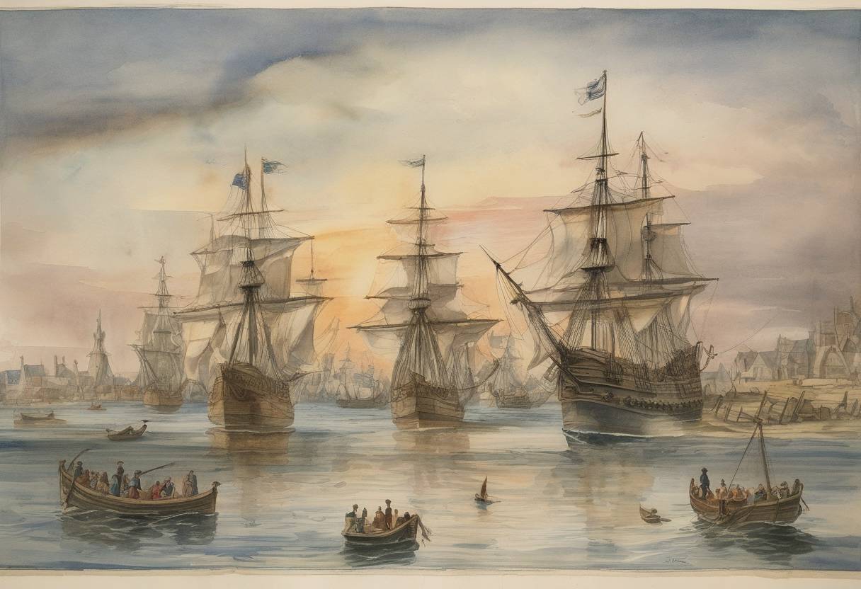 Watercolor painting based depiction of Anne Hutchinson was expelled from the Massachusetts Bay Colony for her religious beliefs and practices, which challenged the established Puritan clergy. (1638)