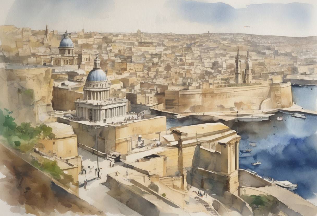 Watercolor painting based depiction of Malta becomes a republic within the Commonwealth of Nations. (1974)