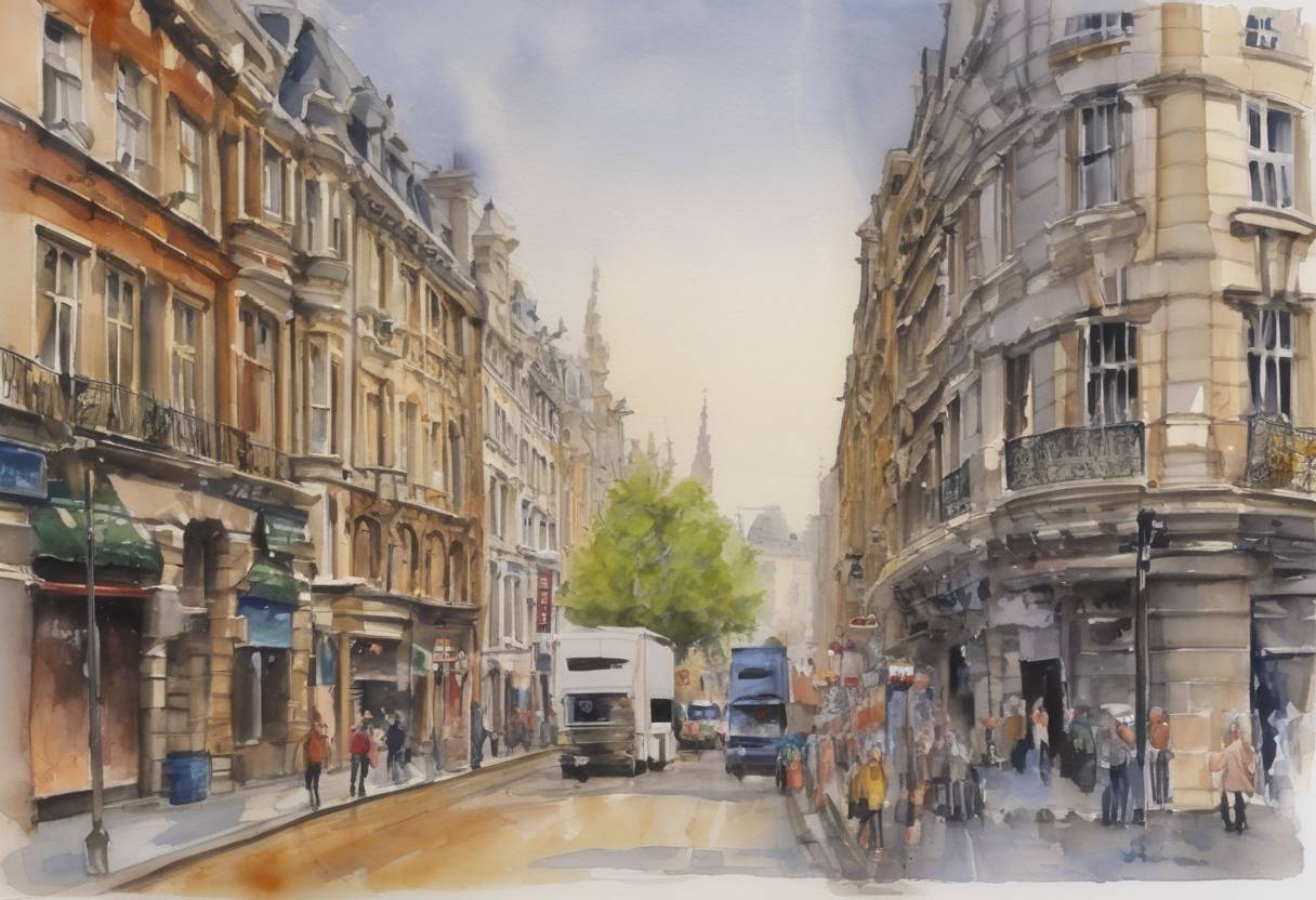 Watercolor painting based depiction of The European Union and the United States agreed to end a long-running trade dispute over steel tariffs, with the EU deciding not to impose retaliatory sanctions after the U.S. removed tariffs on steel imports. (2004)