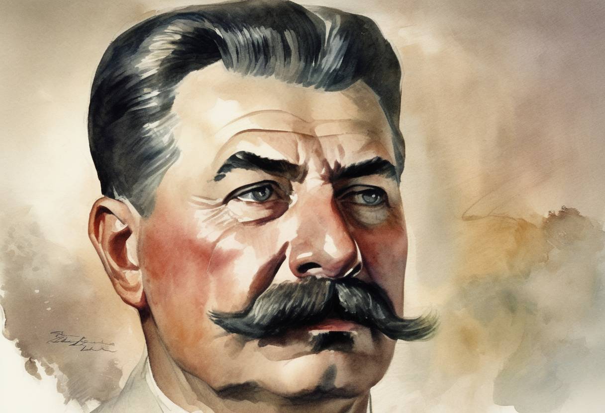 Watercolor painting based depiction of Joseph Stalin became the first General Secretary of the Communist Party of the Soviet Union. (1922)