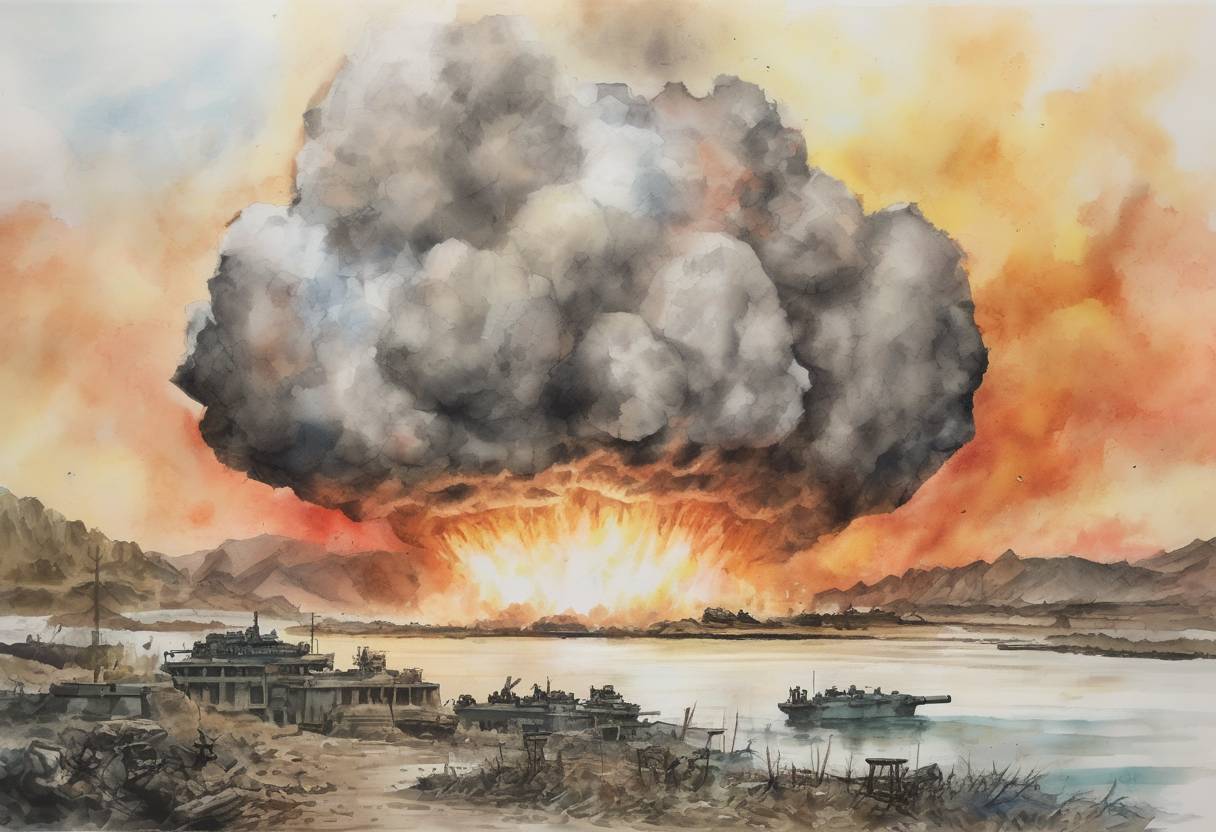 Watercolor painting based depiction of North Korea conducted its fifth nuclear test, claiming it was a successful detonation of a nuclear warhead. This test was met with international condemnation and increased tensions on the Korean Peninsula. (2016)