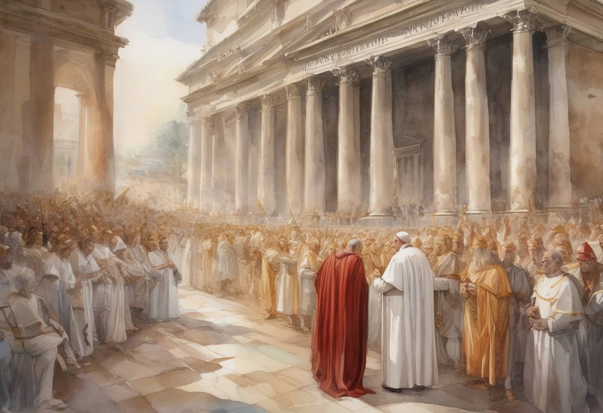 Watercolor painting based depiction of Pope Anterus begins his papacy. (235)