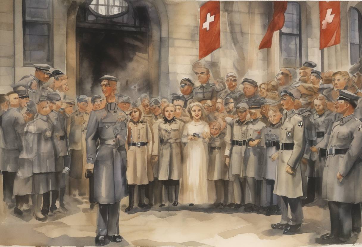 Watercolor painting based depiction of Lebensborn, a Nazi program to promote Aryan births, is founded by Heinrich Himmler. (1935)