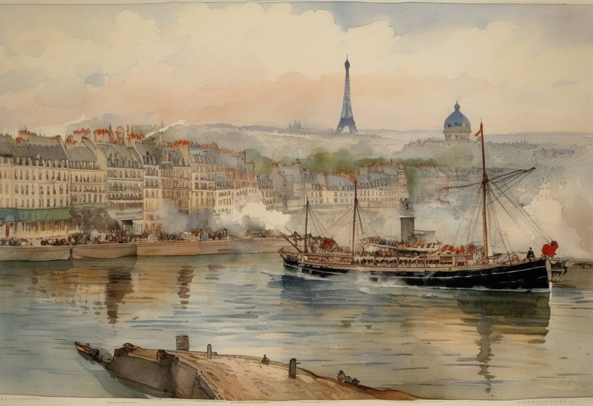 Watercolor painting based depiction of The first issue of 'Le Petit Parisien', a daily newspaper in France, released after being established as a new daily paper. (1919)