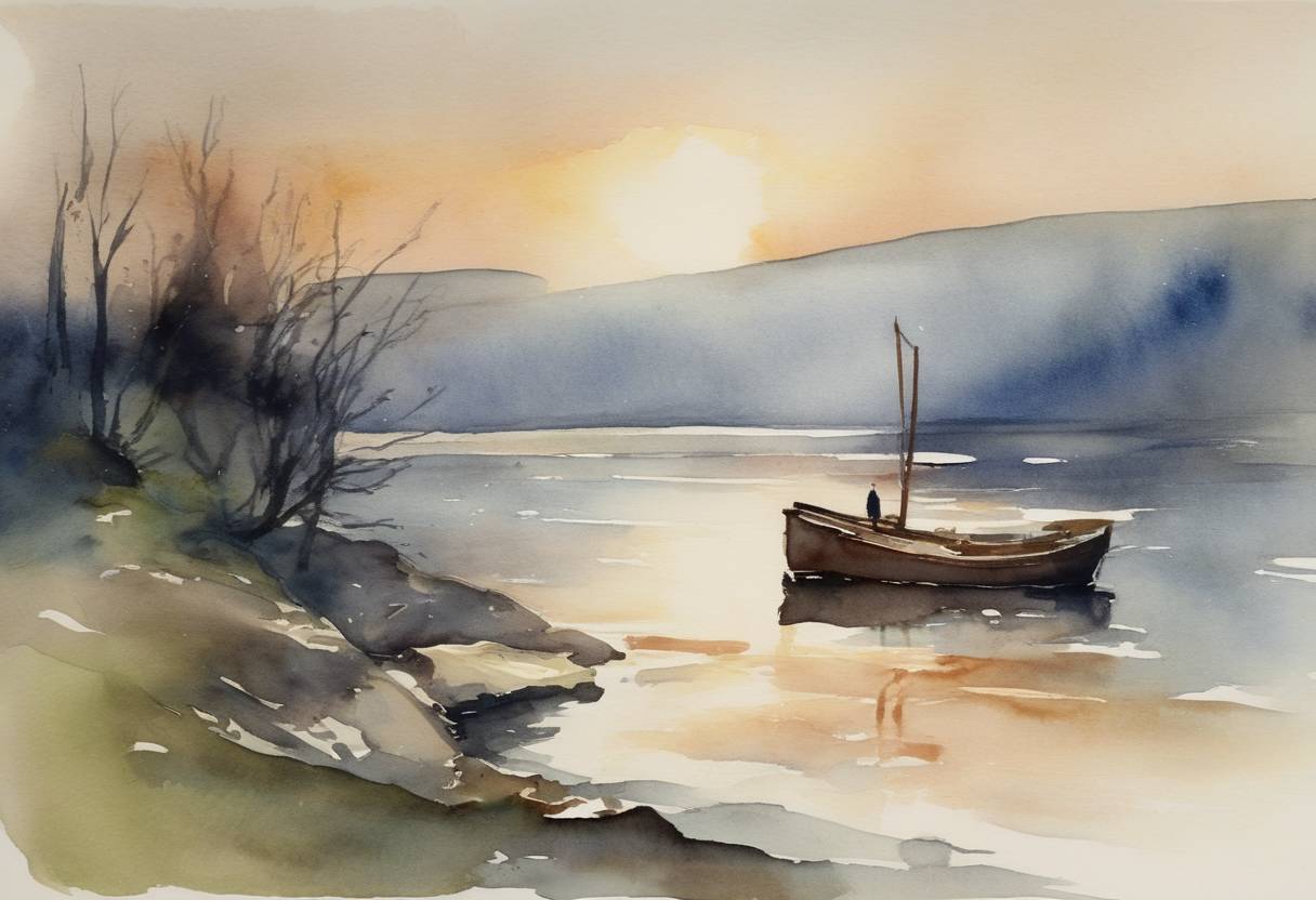 Watercolor painting based depiction of British author Virginia Woolf published her first novel, 'The Voyage Out,' a landmark in early 20th-century literature, marking the debut of one of the most influential modernist writers. (1911)