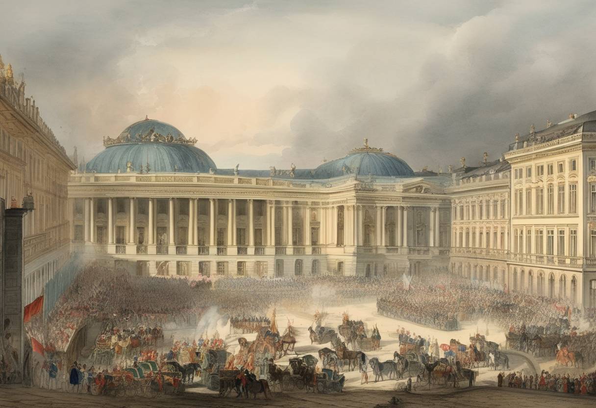 Watercolor painting based depiction of The Congress of Vienna is opened to redraw the continent's political map after the defeat of Napoleonic France. (1814)