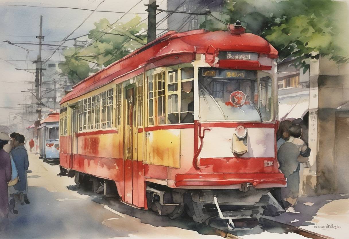 Watercolor painting based depiction of In Tokyo, Japan, the 50th Streetcar letter of protest against racial discrimination was published. (1987)