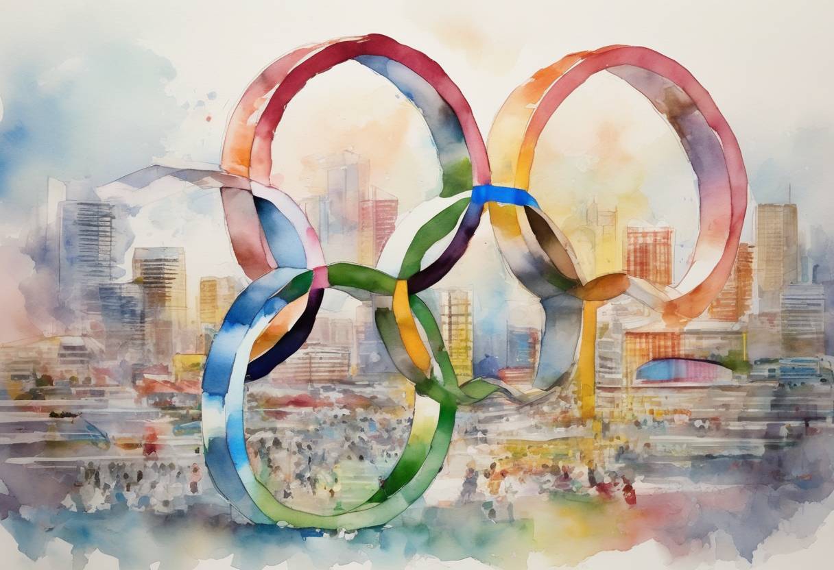 Watercolor painting based depiction of The 2020 Summer Olympics officially opened in Tokyo, Japan, after being postponed for a year due to the COVID-19 pandemic. The event was held with strict health protocols and without spectators in most venues. (2021)