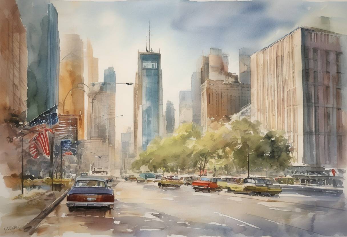 Watercolor painting based depiction of The Bahamas, East Germany, and West Germany are admitted to the United Nations. (1973)