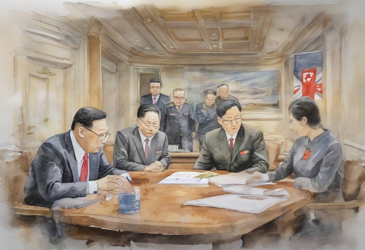 Watercolor painting based depiction of The European Union imposes sanctions on North Korea following its third nuclear test conducted earlier in the month. (2013)