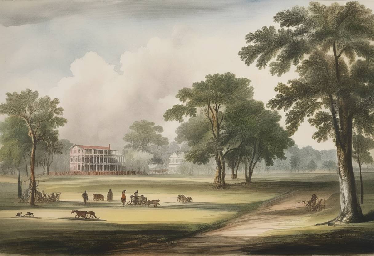 Watercolor painting based depiction of Colony of Georgia reverses its ban on slavery, leading to significant changes in its labor system and economy. (1754)