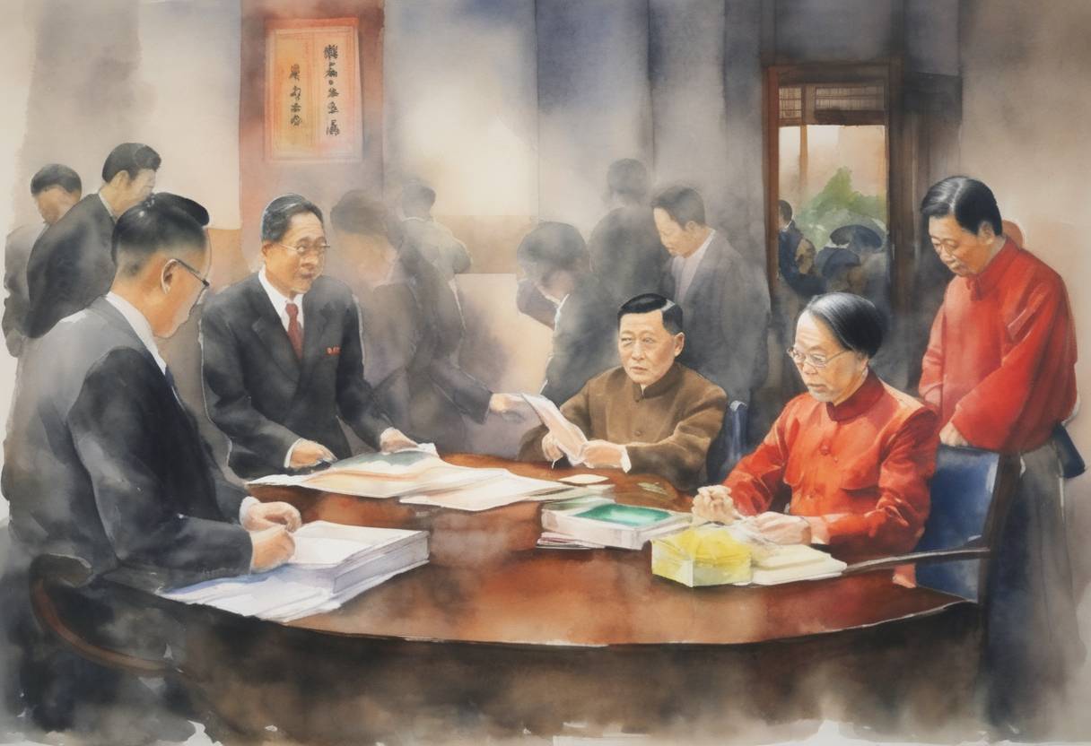 Watercolor painting based depiction of The first of two amendments for the Republic of China (Taiwan) is approved by the Legislative Yuan, allowing referendums on national sovereignty issues. (2004)