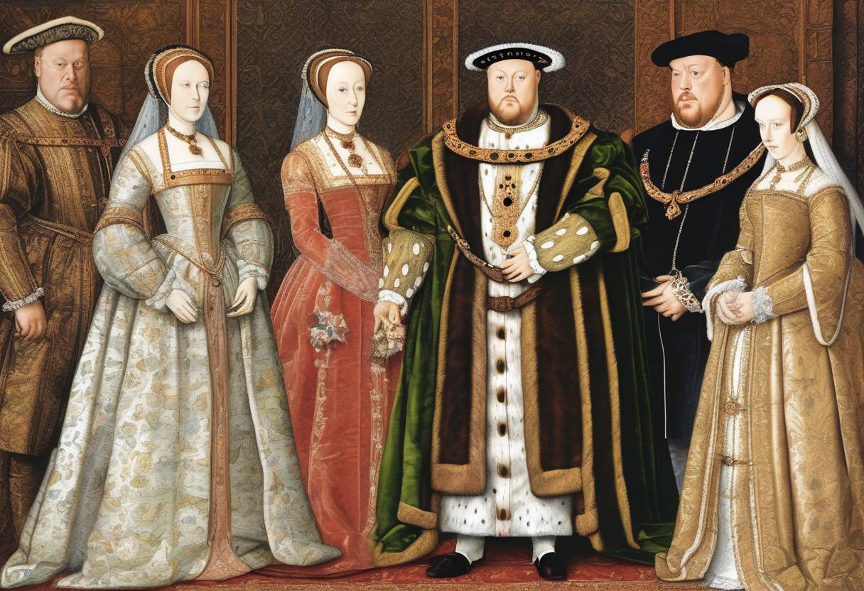 Watercolor painting based depiction of King Henry VIII of England married Catherine of Aragon, his first wife, at a private ceremony in Greenwich. (1509)