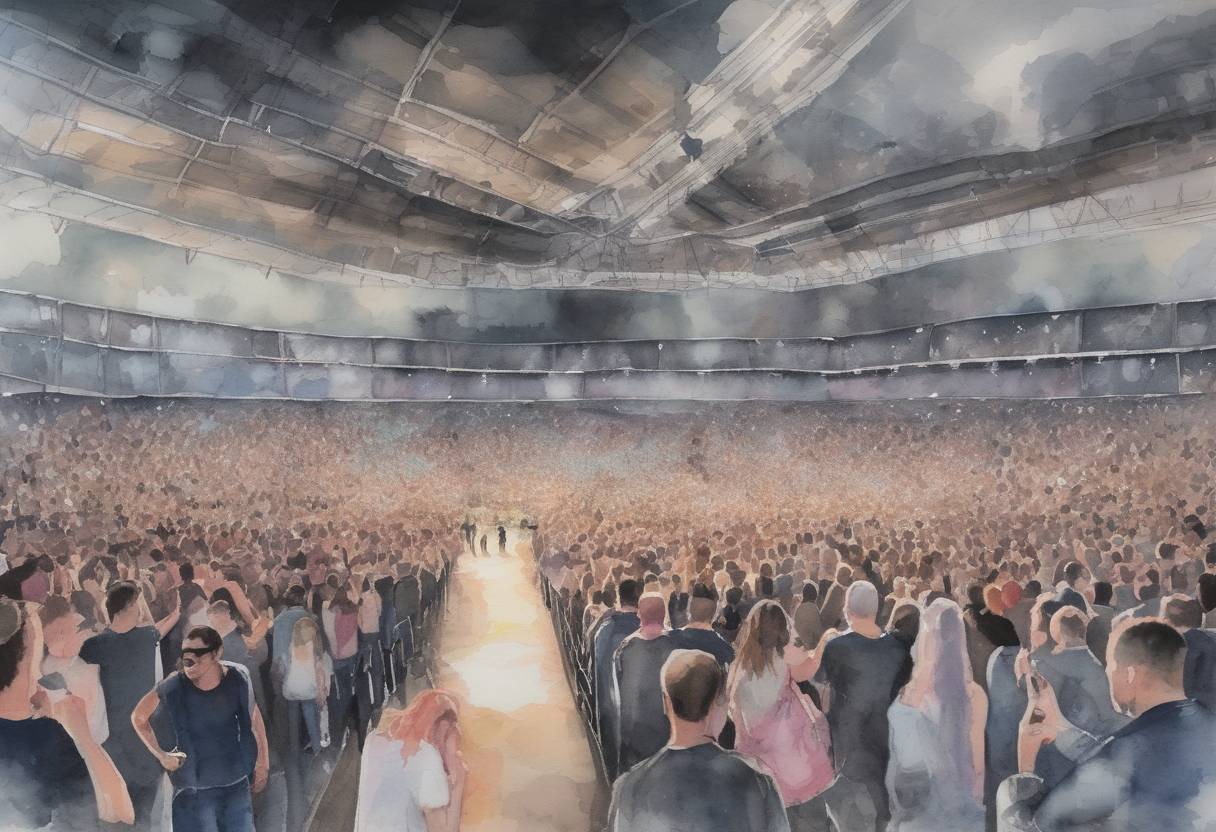 Watercolor painting based depiction of A suicide bombing occurs at the Manchester Arena in Manchester, England, during an Ariana Grande concert, killing 22 people and injuring over 800 others. (2017)