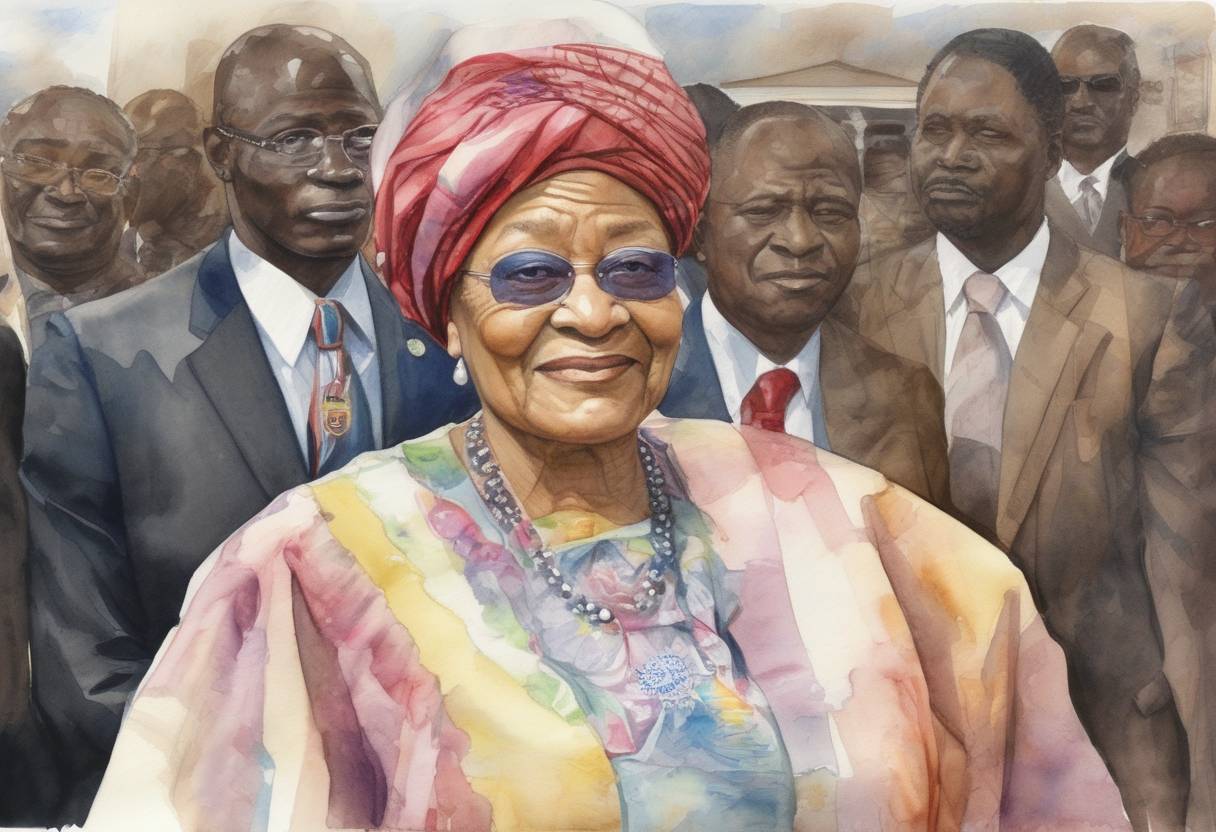 Watercolor painting based depiction of Ellen Johnson Sirleaf was sworn in as President of Liberia, becoming Africa's first elected female head of state. (2006)
