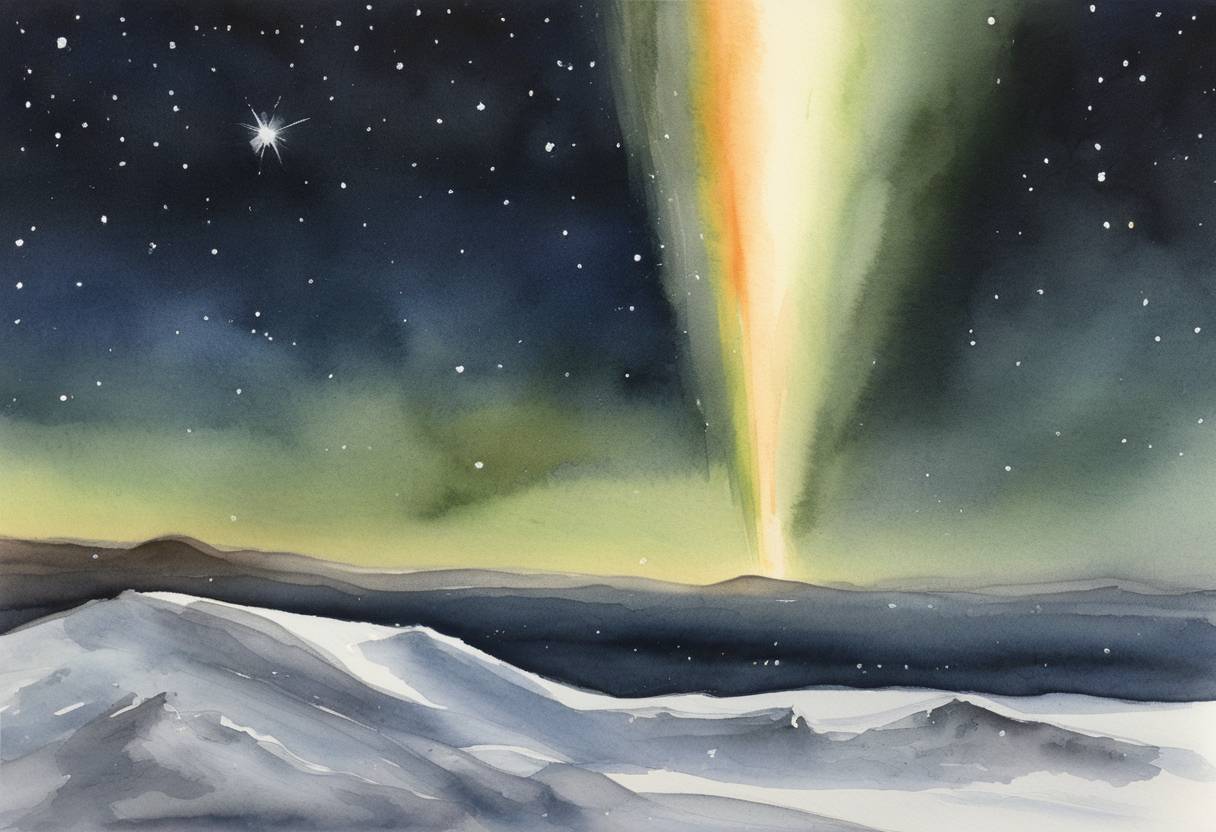 Watercolor painting based depiction of Comet McNaught, also known as the Great Comet of 2007, reaches its peak brightness becoming the brightest comet in over 40 years. (2007)