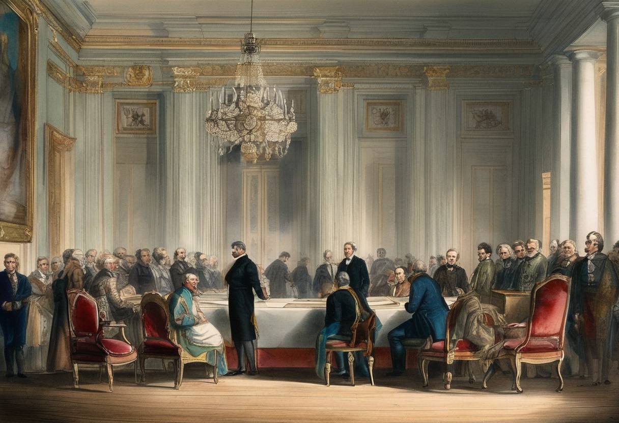Watercolor painting based depiction of The Treaty of Accession is formally signed, with Russia joining the Greek War of Independence against the Ottoman Empire. (1826)