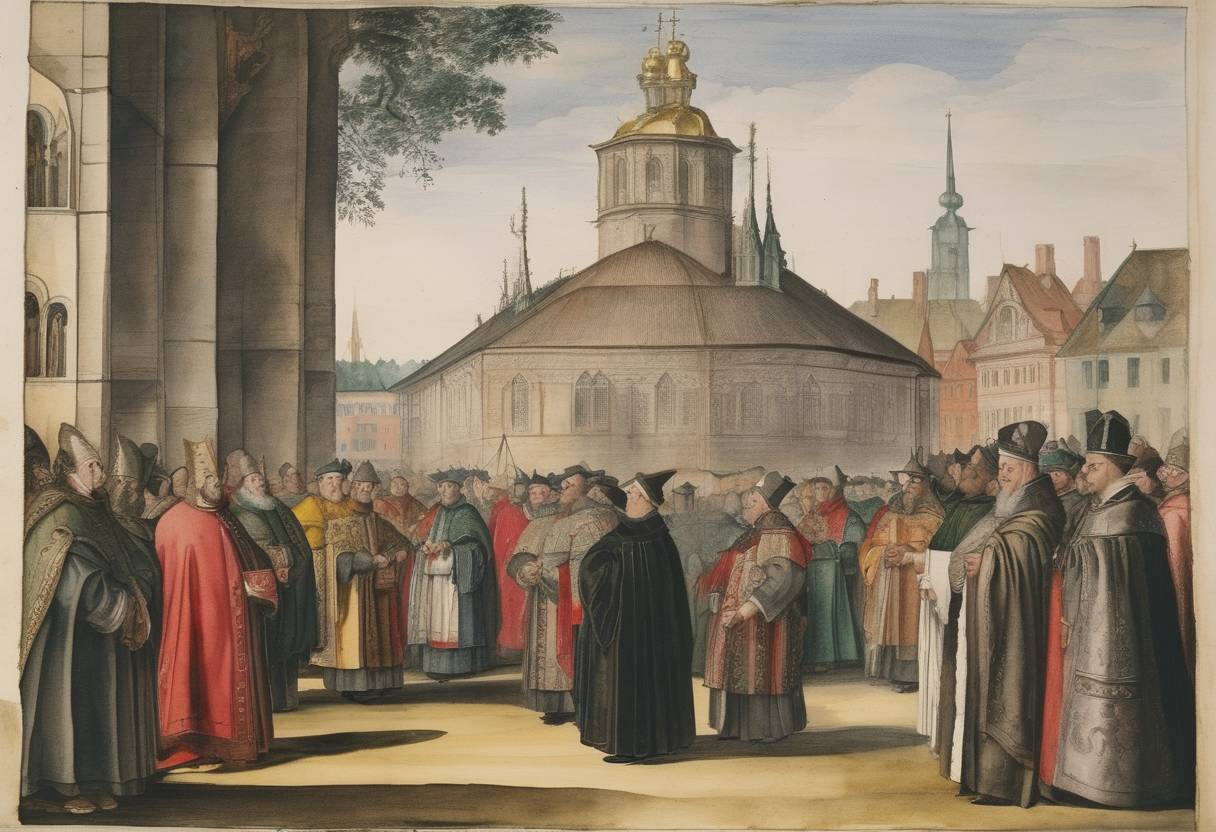 Watercolor painting based depiction of Laurentius Petri Nigidius became the Archbishop of Uppsala and Primate of Sweden, succeeding Laurentius Petri. (1555)