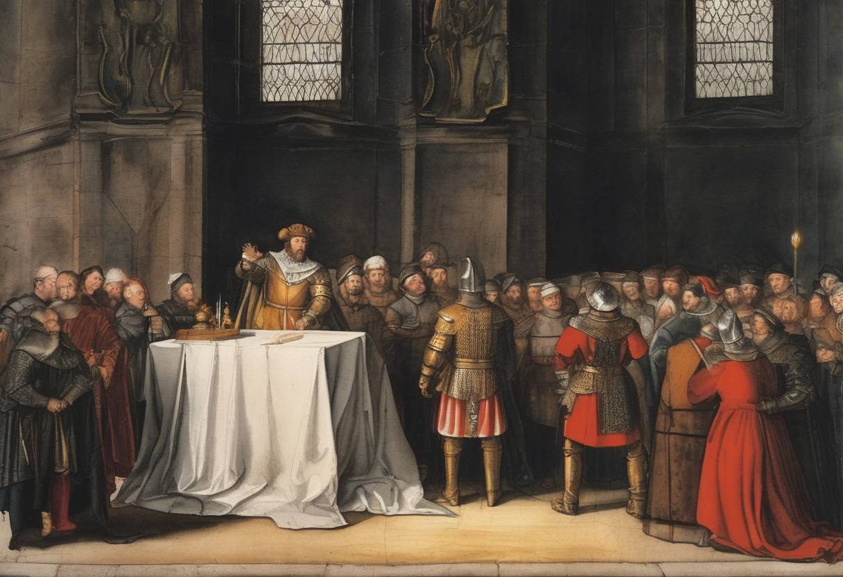 Watercolor painting based depiction of During the reign of Christian II, the last legal execution for heresy in Denmark took place, marking the end of the struggle between the Old and the New Faith. (1520)
