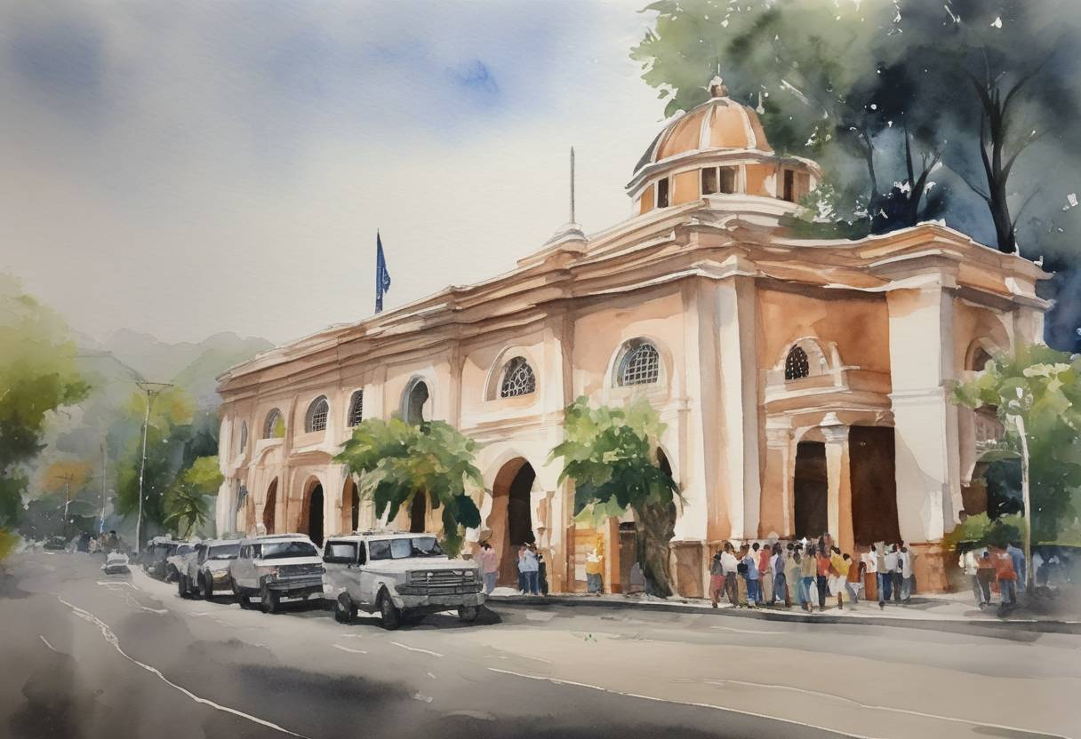 Watercolor painting based depiction of The partial general elections were held in El Salvador to elect members to the national assembly and local governments. (2021)