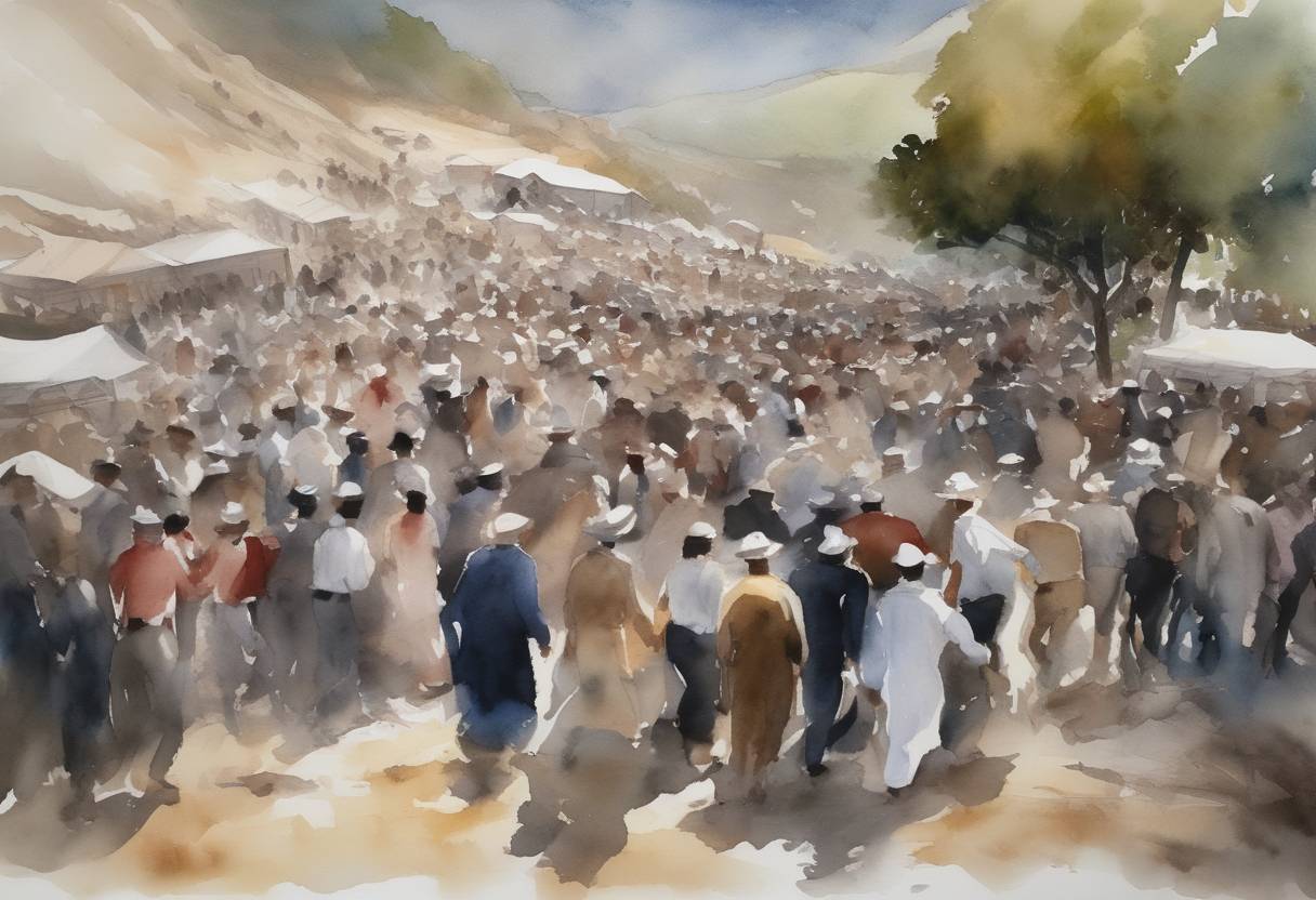 Watercolor painting based depiction of A stampede at a religious gathering on Mount Meron, Israel, resulted in the deaths of at least 45 people, marking it as one of the country's deadliest civilian disasters. (2021)
