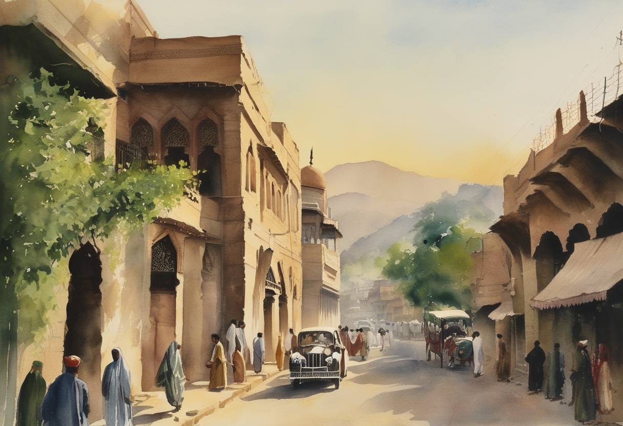 Watercolor painting based depiction of Pakistan became the first Islamic republic. The country declared itself the Islamic Republic of Pakistan and adopted a new constitution, proclaiming itself a federal parliamentary republic. (1956)
