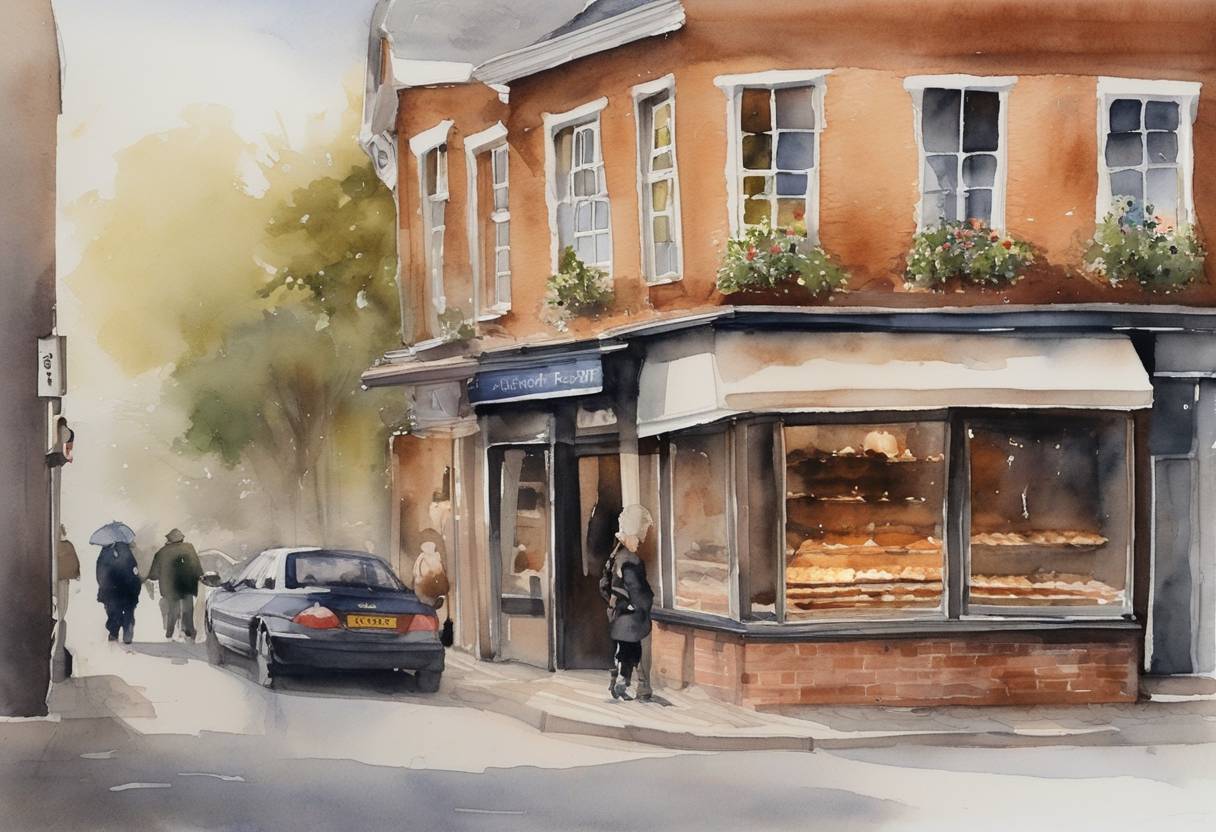 Watercolor painting based depiction of A mass shooting occurred at a bakery in Alphen aan den Rijn, Netherlands, by a gunman who then took his own life. This incident led to significant discussions about gun control and mental health policies in the country. (2011)