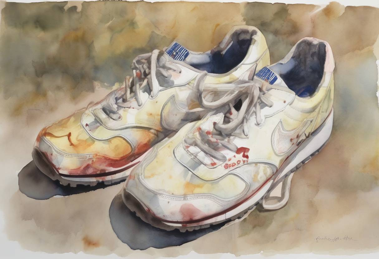 Watercolor painting based depiction of Richard Reid, also known as the 'Shoe Bomber,' attempted to detonate explosives hidden in his shoes on American Airlines Flight 63 from Paris to Miami. Passengers and crew subdued him, and the plane was diverted to Boston, where Reid was arrested. (2001)