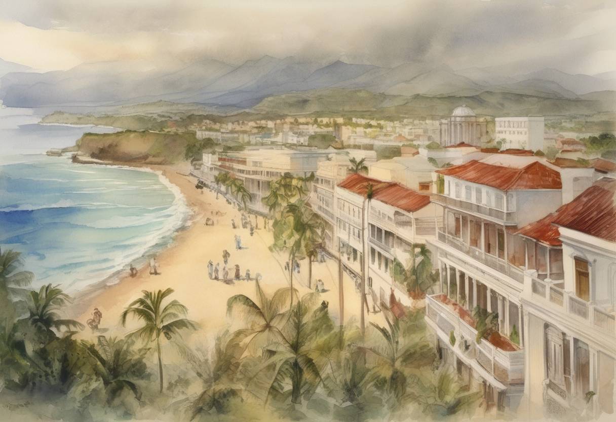 Watercolor painting based depiction of The United States took possession of Puerto Rico from Spain following the Spanish-American War, as part of the Treaty of Paris. (1898)
