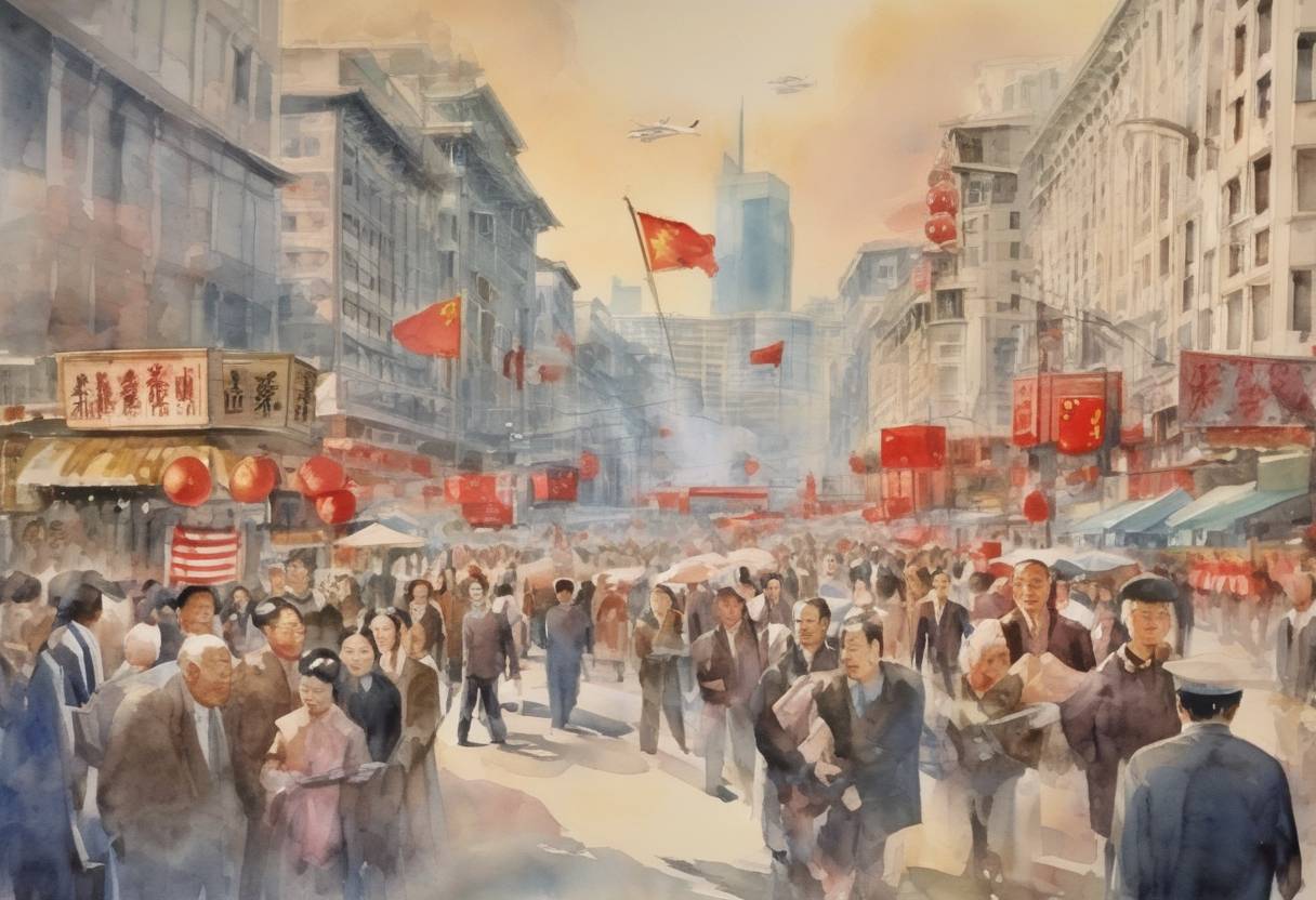 Watercolor painting based depiction of The People's Republic of China was granted permanent normal trade relations with the United States, marking a significant step in China's integration into the global economy. (2001)