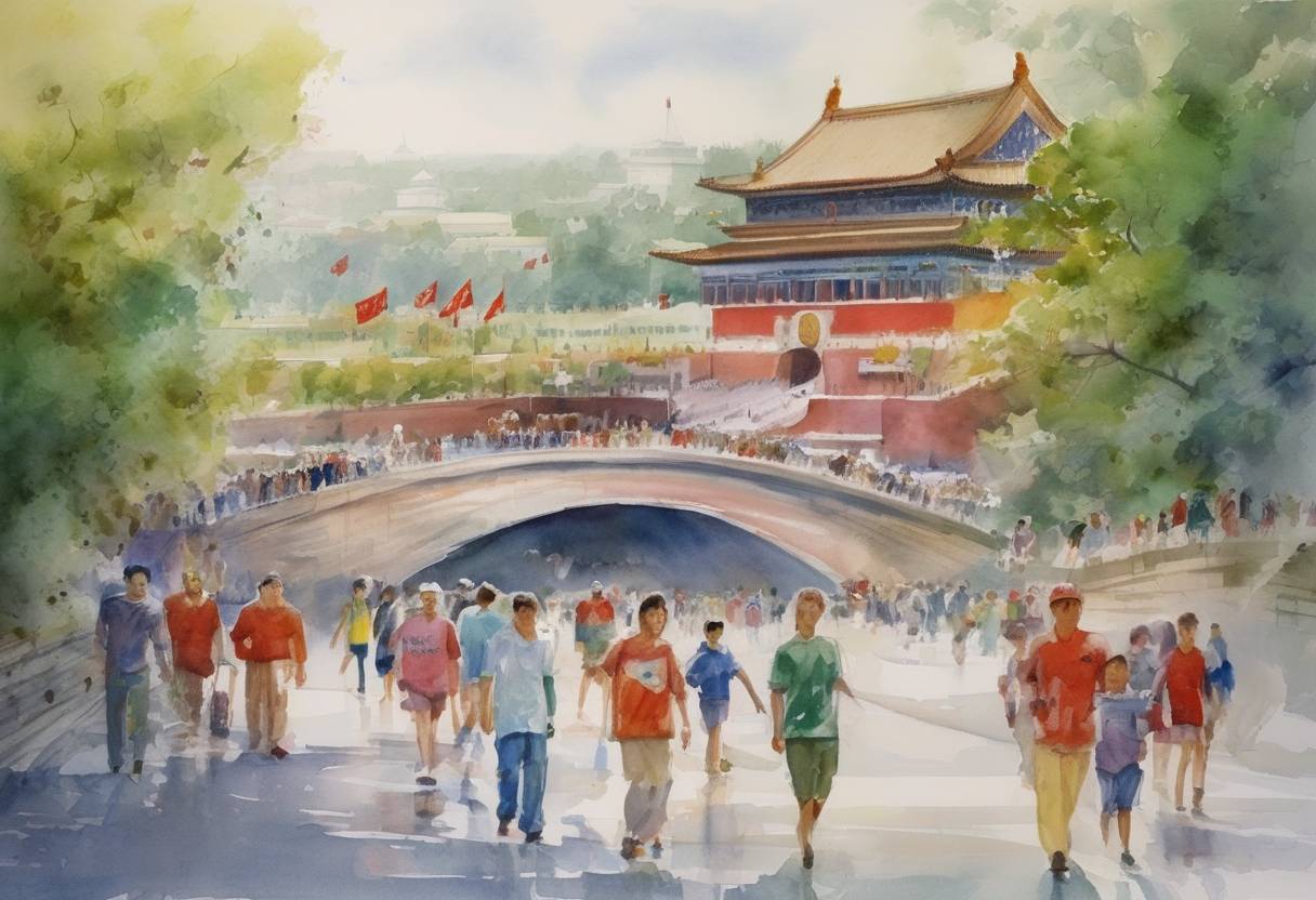 Watercolor painting based depiction of Beijing was awarded the 2008 Summer Olympics, marking the first time the Olympic Games would be held in China. (2001)