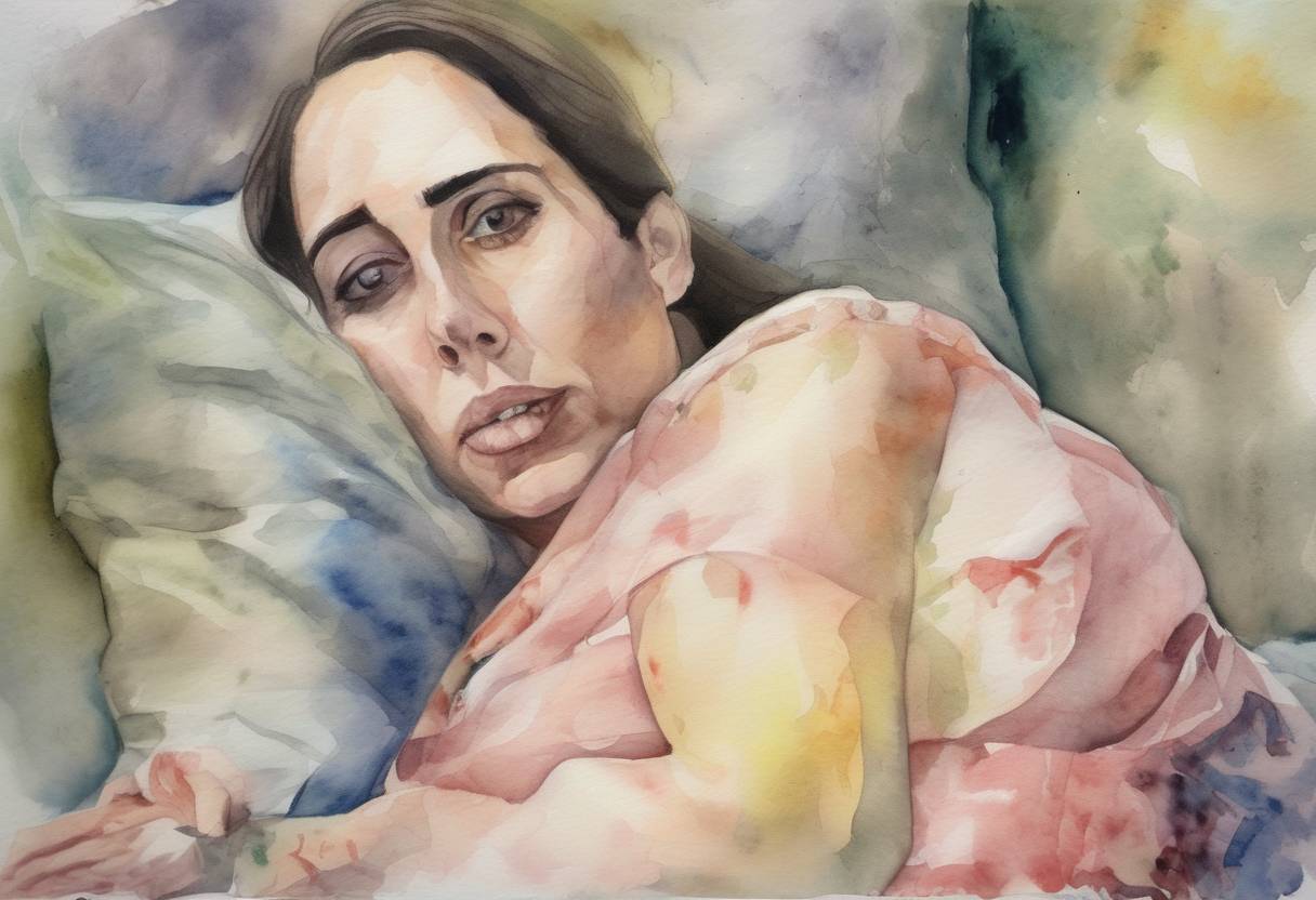 Watercolor painting based depiction of Terri Schiavo, a woman in a persistent vegetative state, died after a lengthy legal battle over her right to die. (2005)