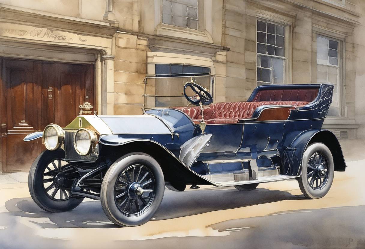 Watercolor painting based depiction of Rolls-Royce Limited was incorporated by Charles Rolls and Henry Royce. (1906)