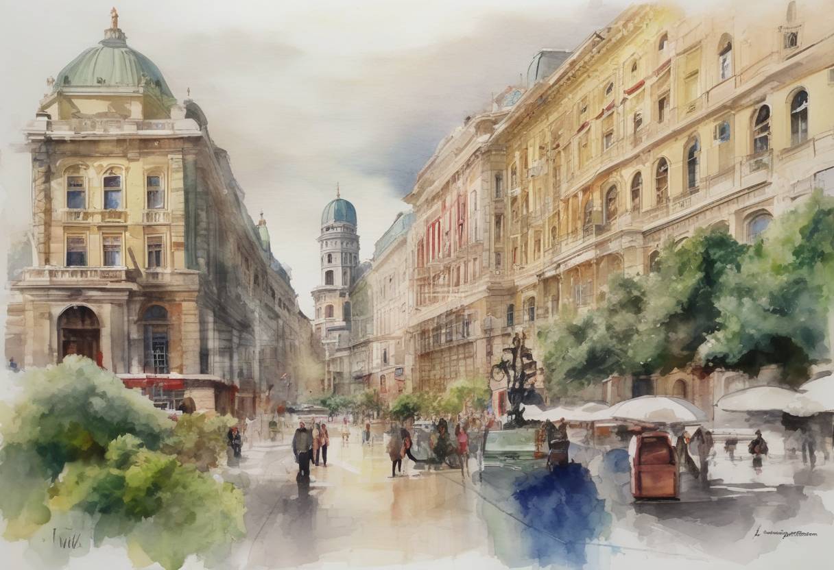 Watercolor painting based depiction of The implementation of the Joint Comprehensive Plan of Action (JCPOA) was announced, lifting nuclear-related sanctions on Iran after it was verified that Iran had met its nuclear commitments. (2016)