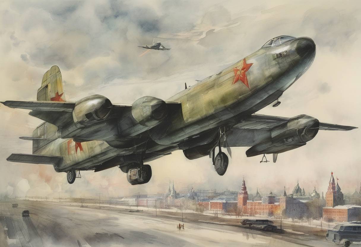 Watercolor painting based depiction of Francis Gary Powers was charged with espionage by the Soviet Union after his U-2 spy plane was shot down over Soviet airspace. (1960)