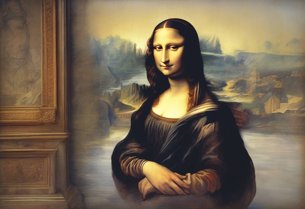 Watercolor painting based depiction of The Mona Lisa is stolen from the Louvre by a museum employee. (1911)