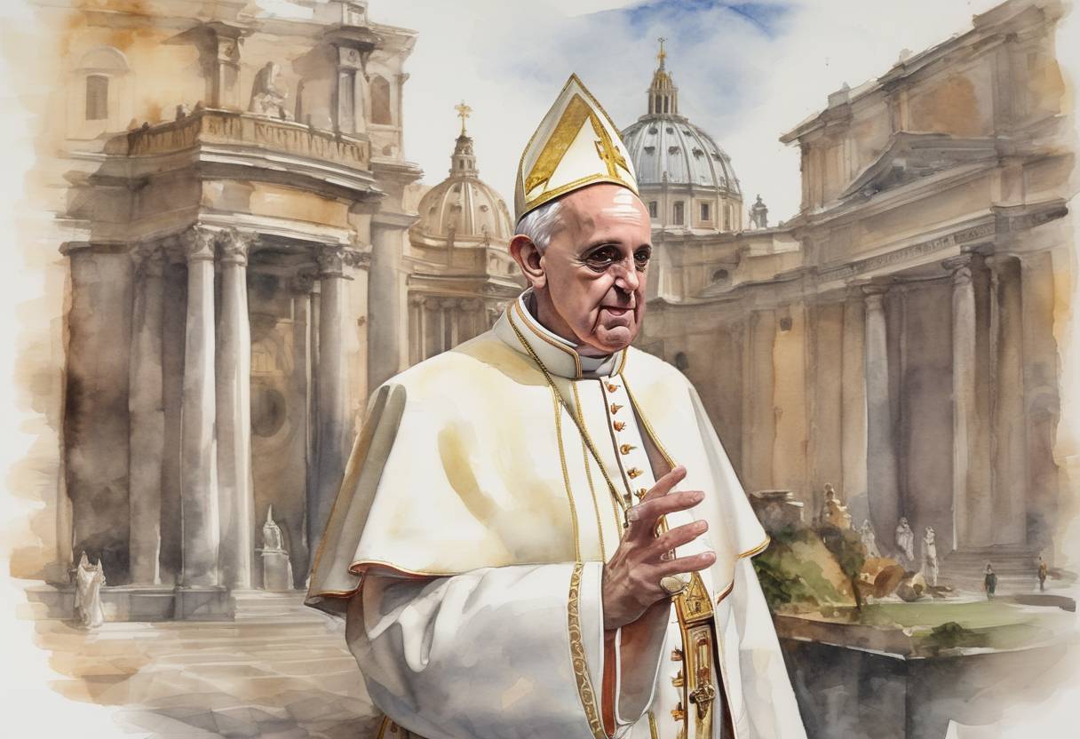 Watercolor painting based depiction of Pope Paschal I, who served as the head of the Catholic Church from 817 to 824, passed away. (824)