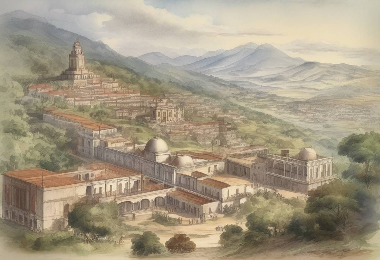 Watercolor painting based depiction of Agustín de Iturbide and Vicente Guerrero proclaimed the Plan of Iguala, which laid the foundation for Mexican independence from Spain, emphasizing the principles of religion, independence, and unity. (1821)