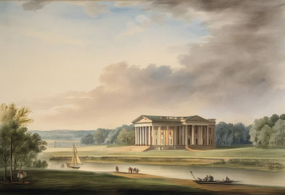 Watercolor painting based depiction of Virginia became the 10th state to ratify the United States Constitution. (1788)