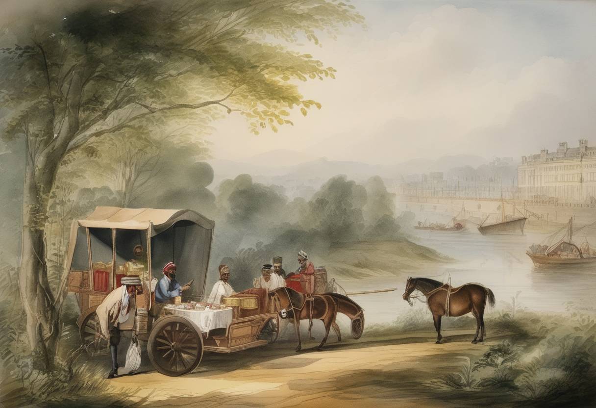 Watercolor painting based depiction of Tea from India officially arrived in the United Kingdom for the first time, marking a significant event in British colonial trade. (1839)