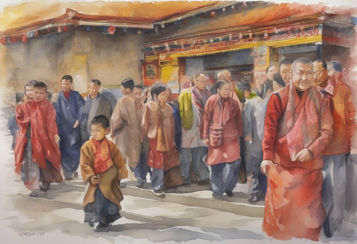 Watercolor painting based depiction of Bhutan held its first-ever general elections, transitioning from an absolute monarchy to a constitutional monarchy with a parliamentary democracy. (2008)